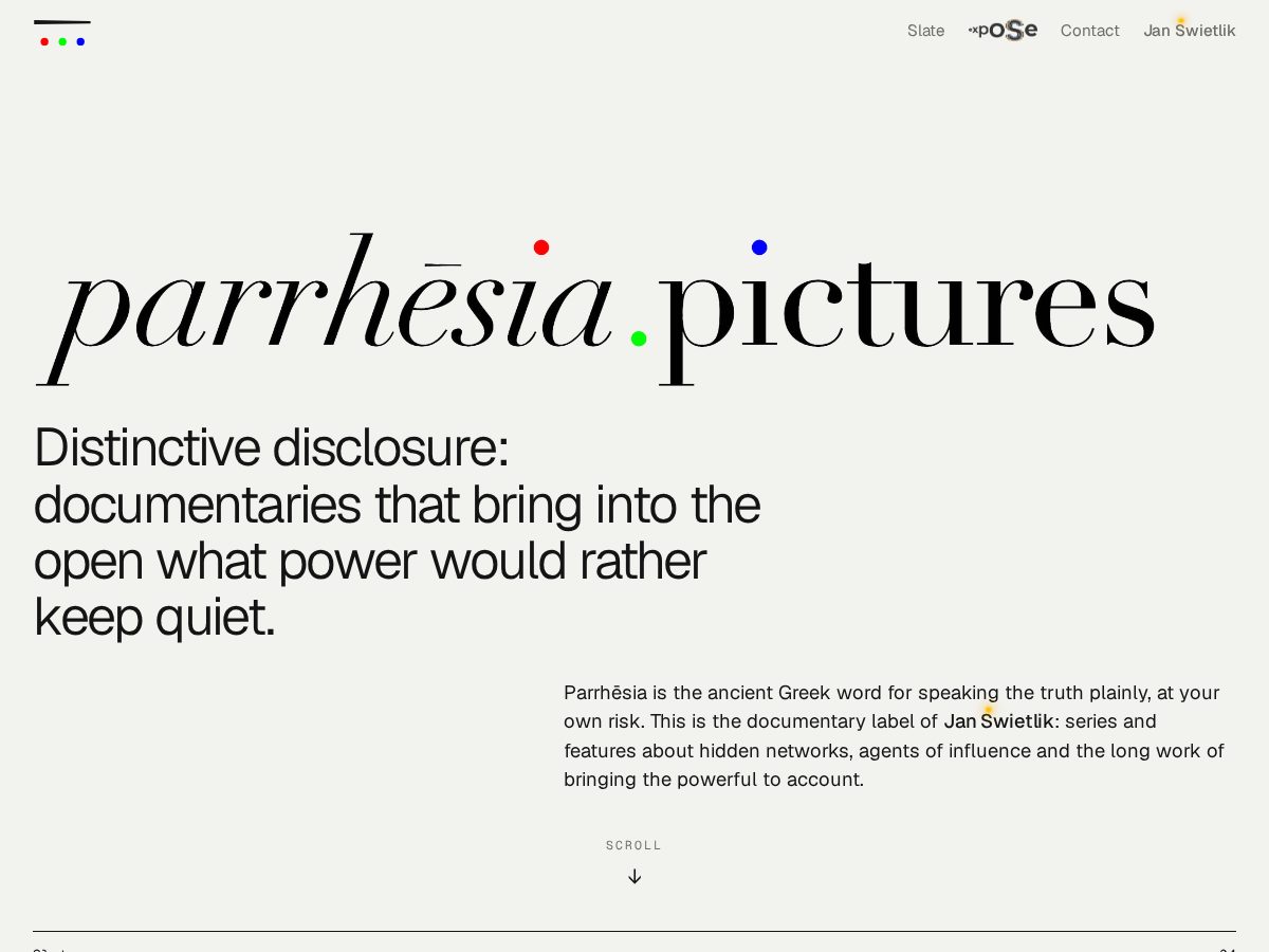 Landing-page snapshot of parrhesia.pictures