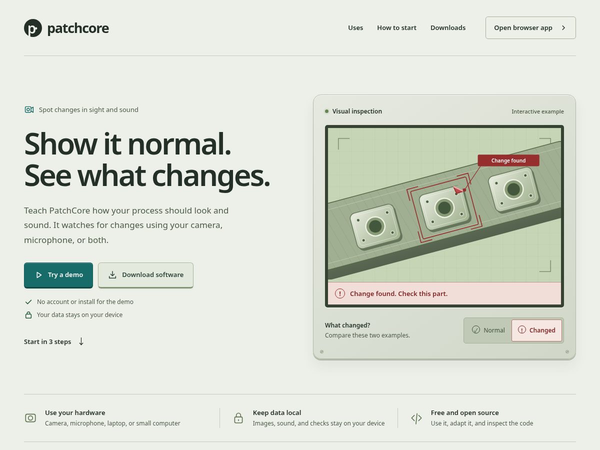 Landing-page snapshot of patchcore.org