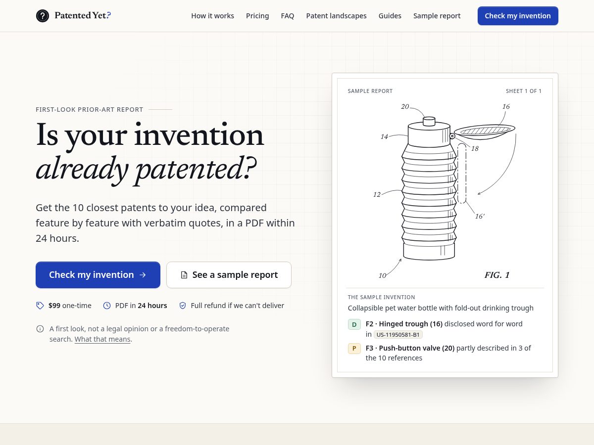 Landing-page snapshot of patentedyet.com