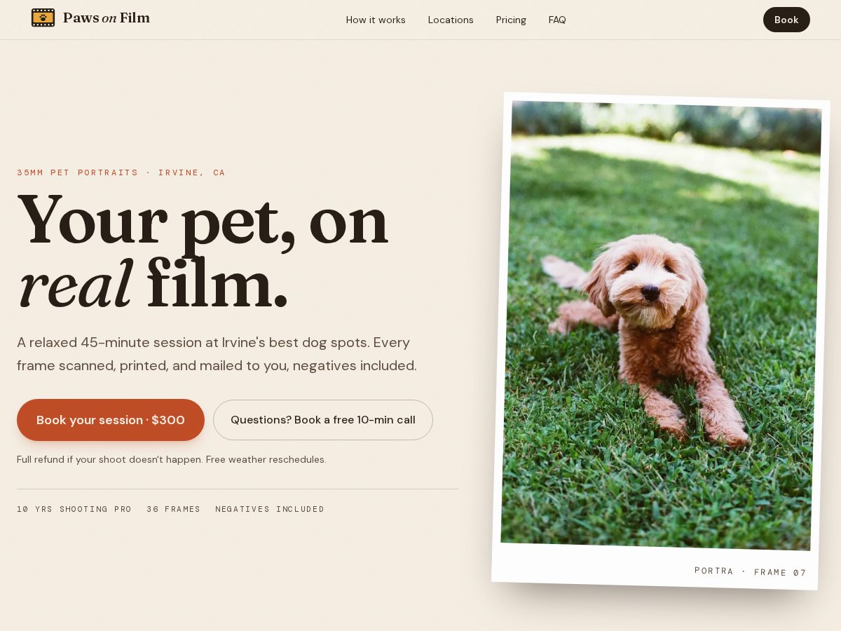 Landing-page snapshot of pawsonfilm.com