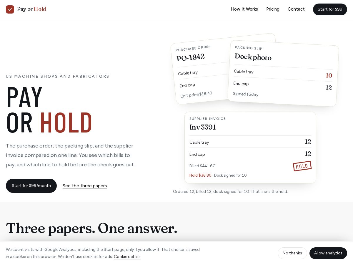 Landing-page snapshot of payorhold.com