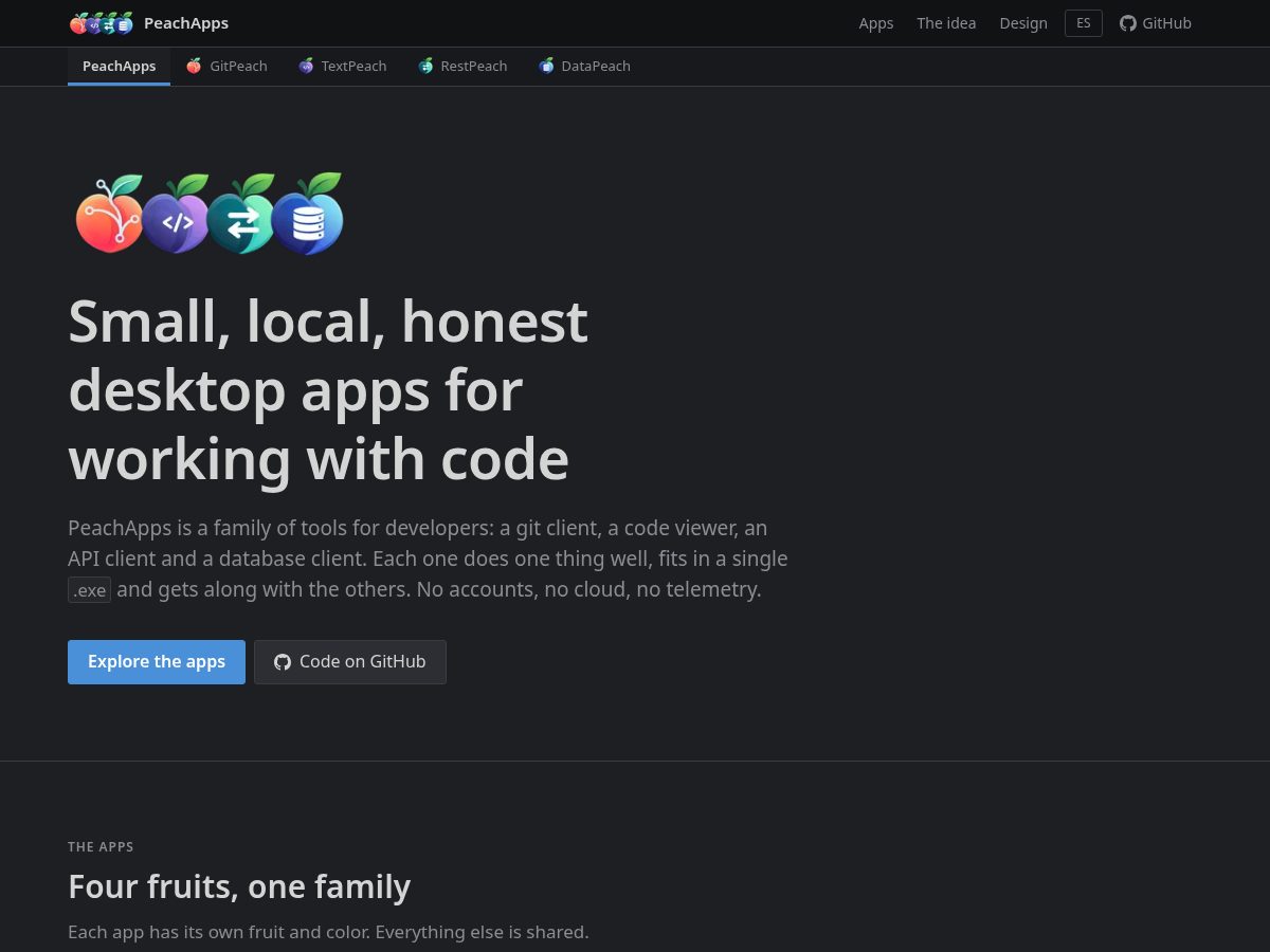 Landing-page snapshot of peachapps.org