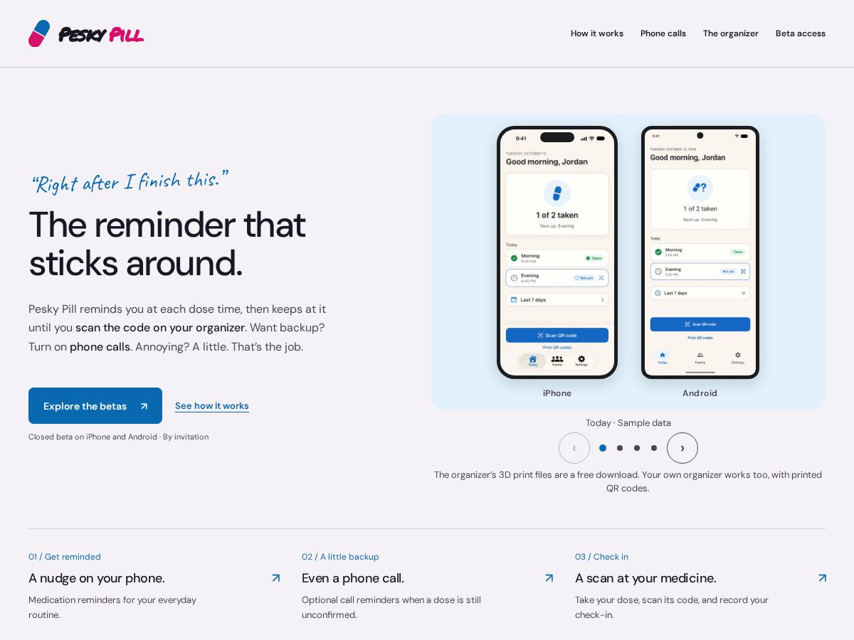 Landing-page snapshot of peskypill.com
