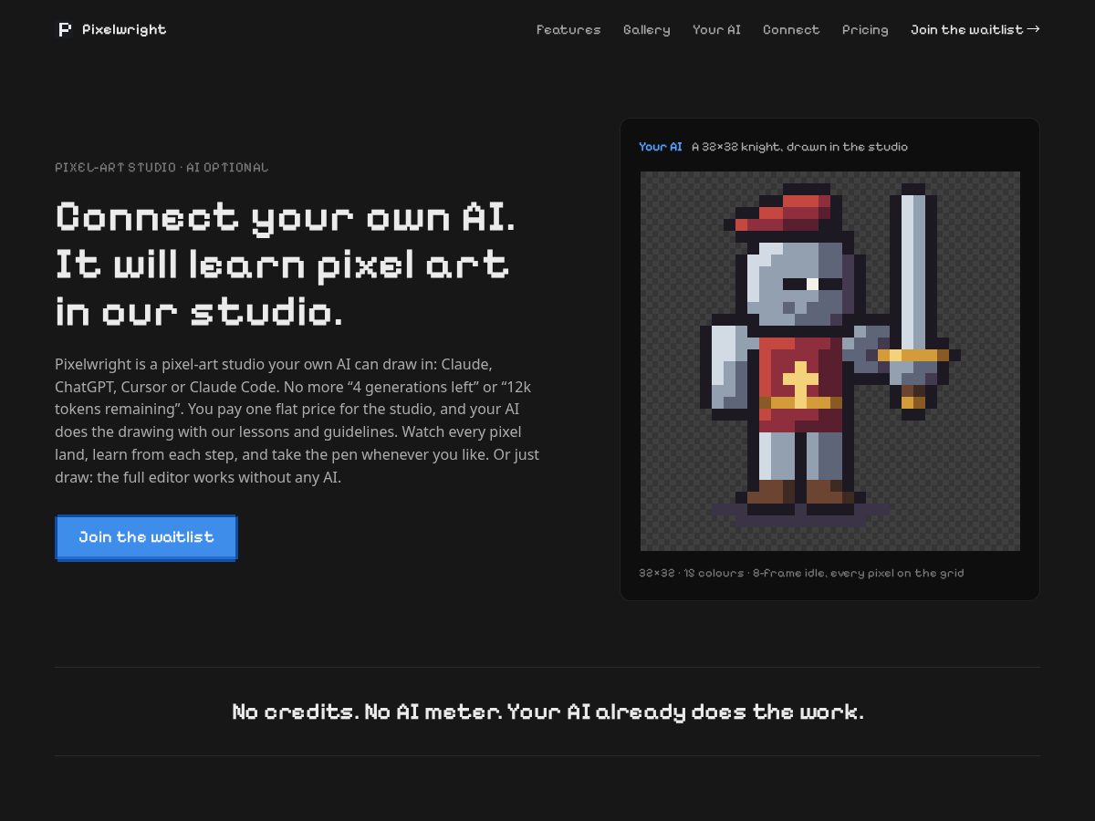 Landing-page snapshot of pixelwright.app