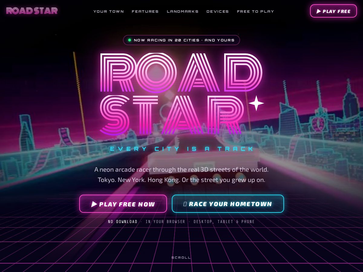 Landing-page snapshot of playroadstar.com