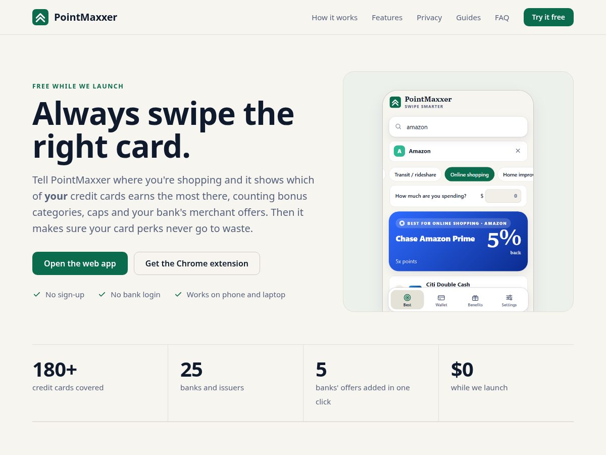 Landing-page snapshot of pointmaxxer.app