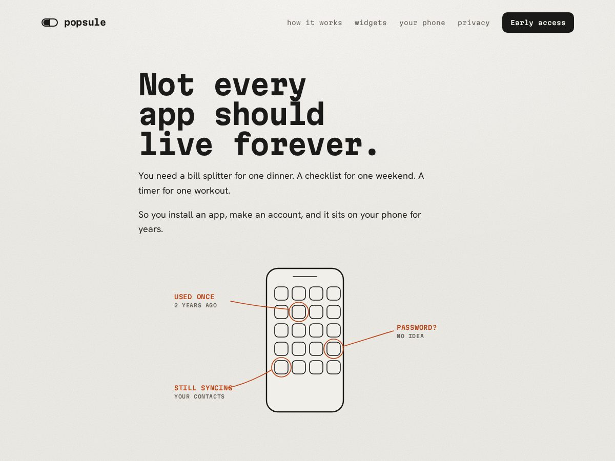 Landing-page snapshot of popsule.app