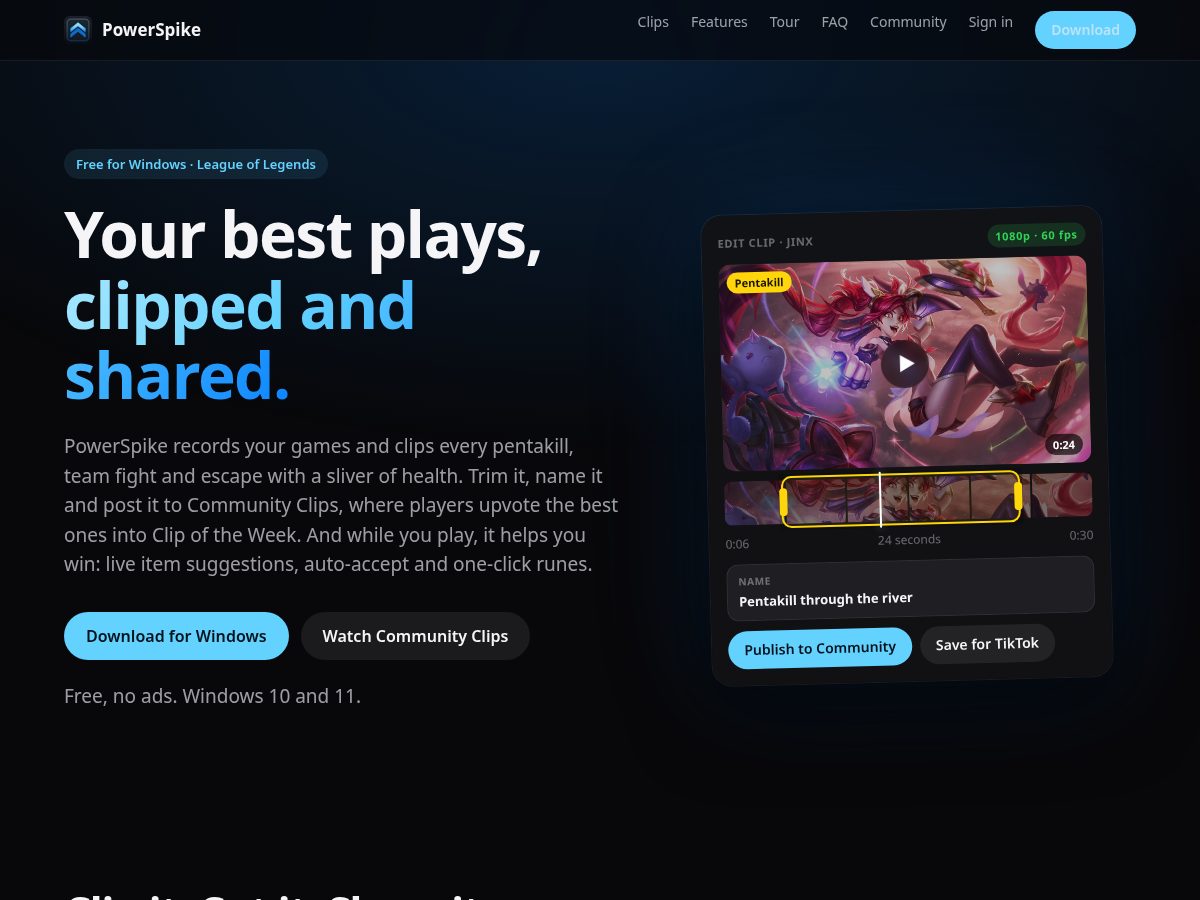 Landing-page snapshot of powerspike.online