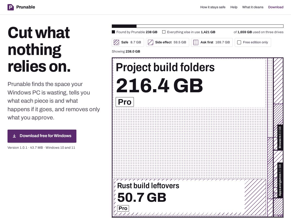 Landing-page snapshot of prunable.app