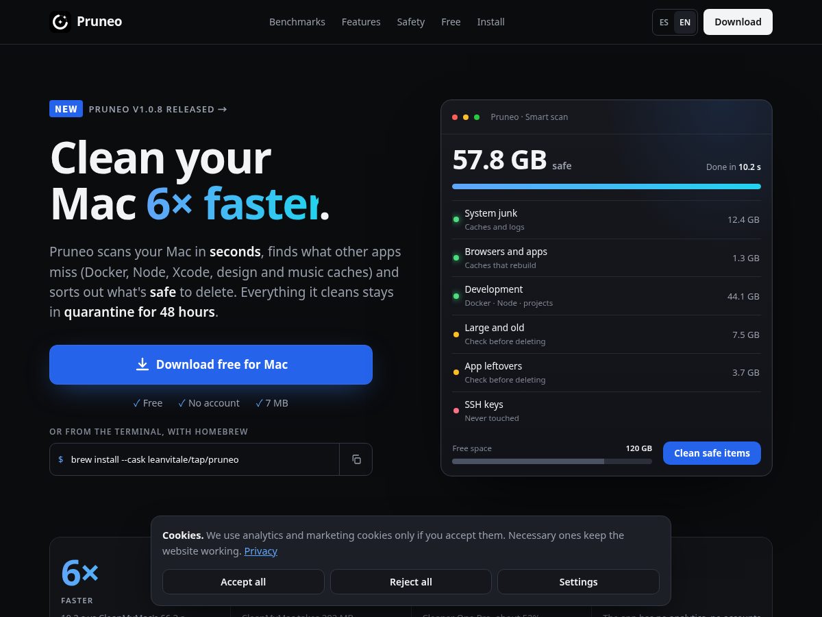 Landing-page snapshot of pruneo.app