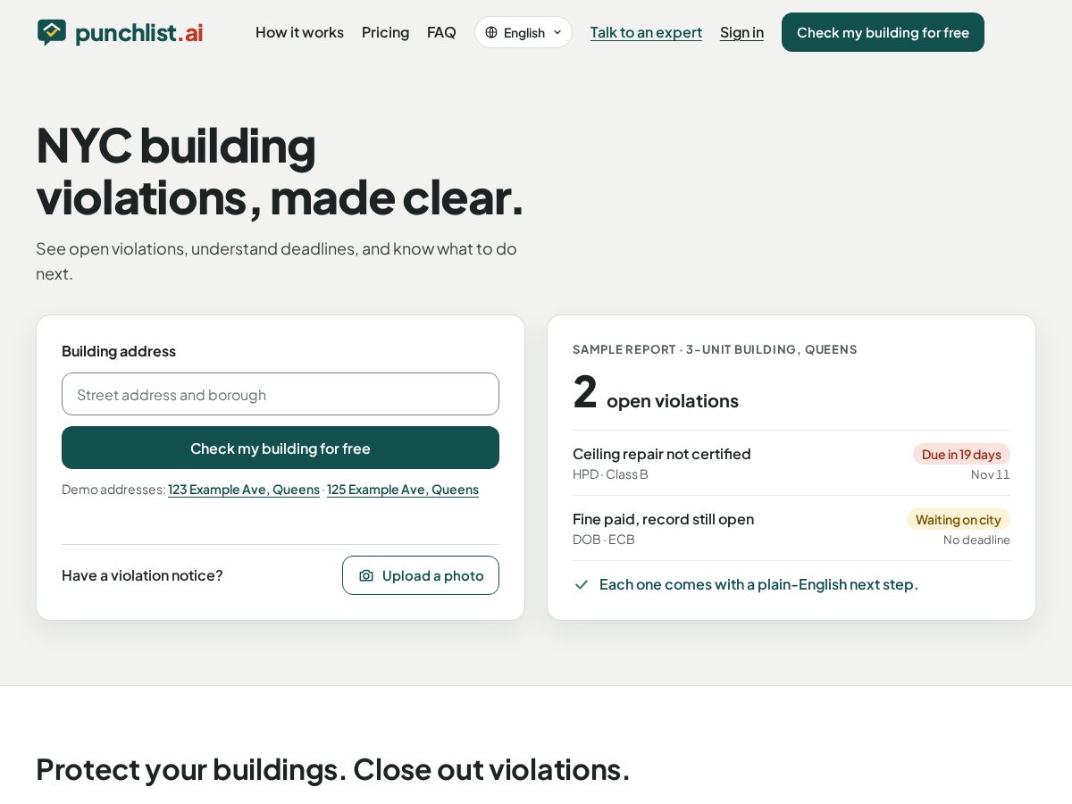 Landing-page snapshot of punchlist.nyc