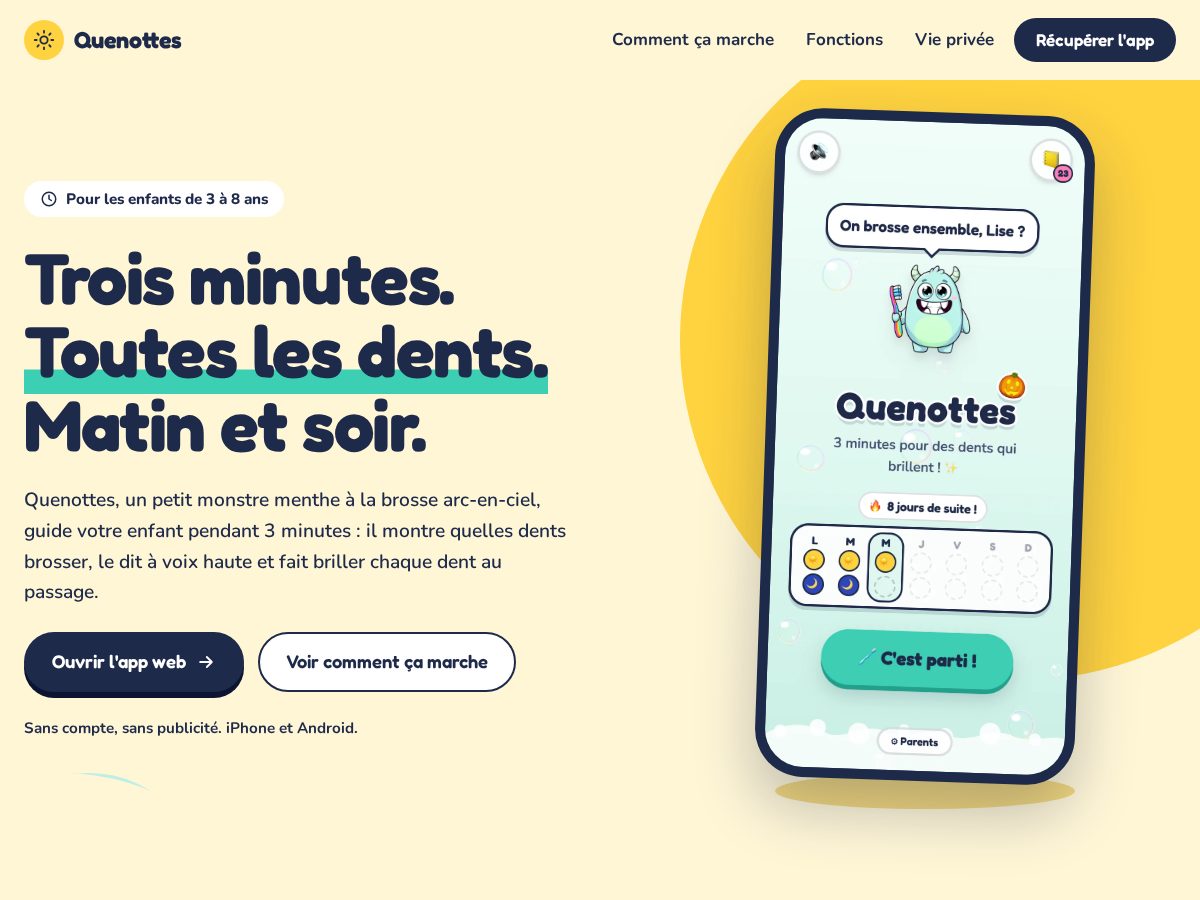 Landing-page snapshot of quenottes.site