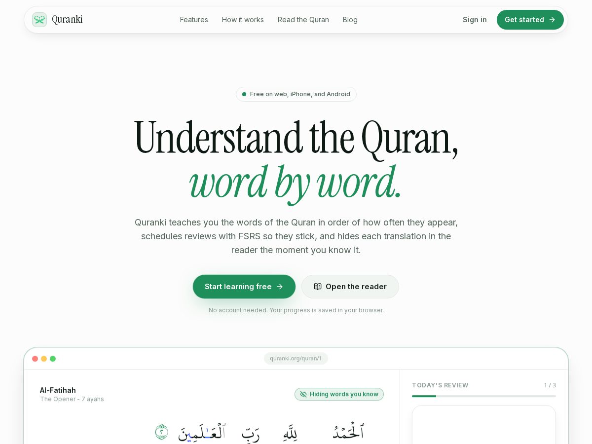 Landing-page snapshot of quranki.org