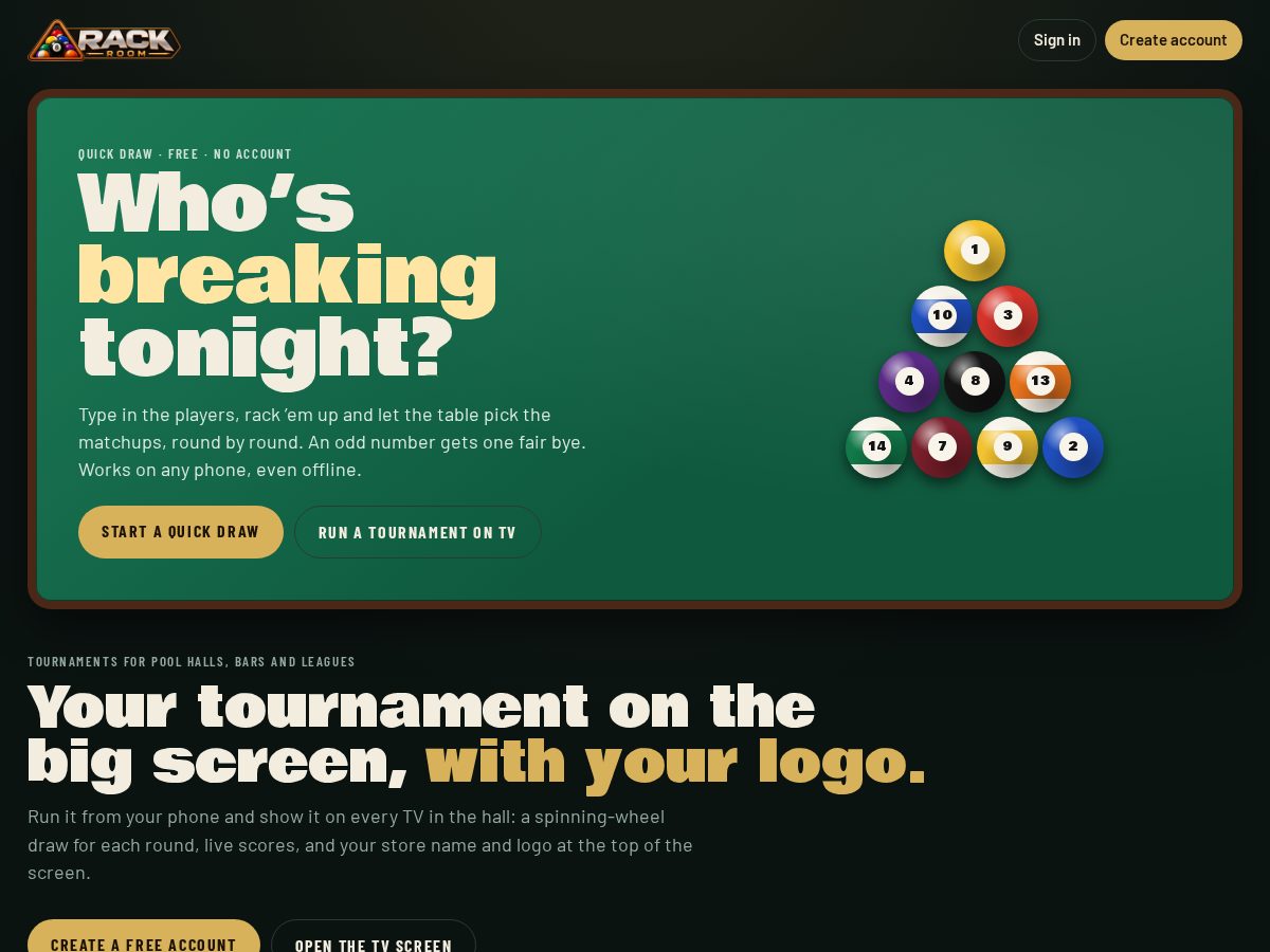 Landing-page snapshot of rackroom.app