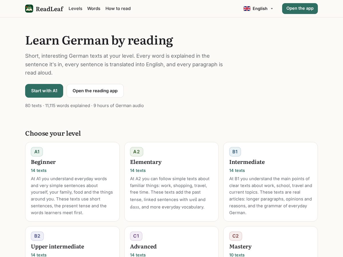 Landing-page snapshot of readleaf.app