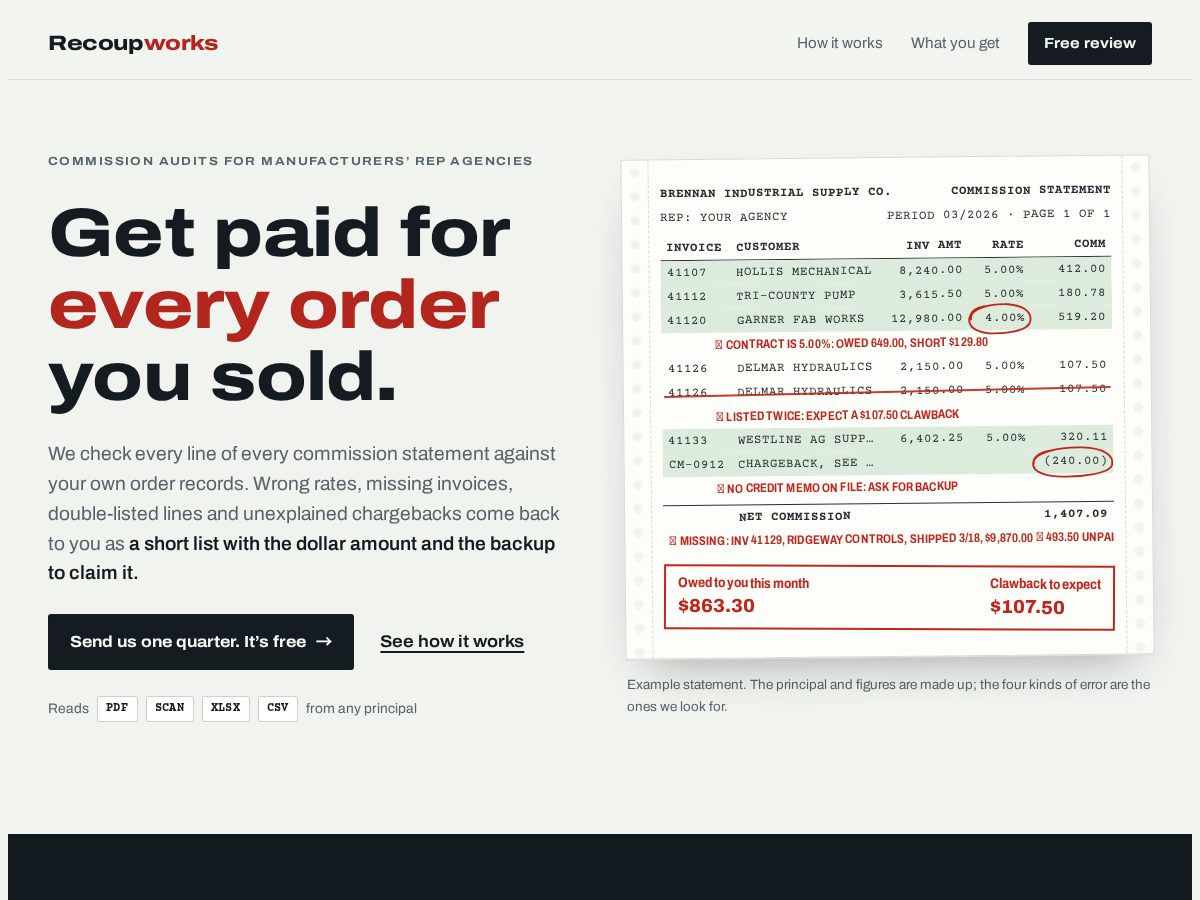 Landing-page snapshot of recoupworks.com