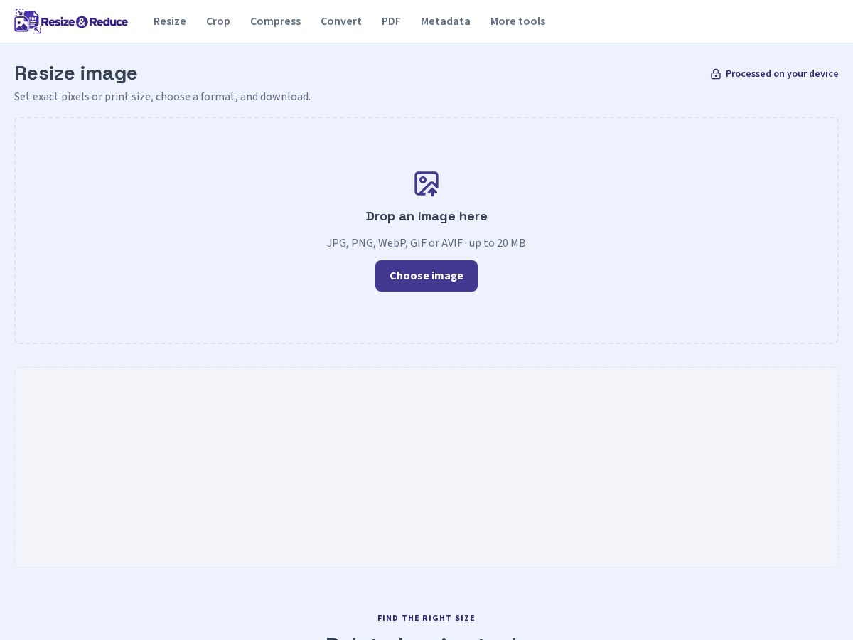 Landing-page snapshot of resizeandreduce.com