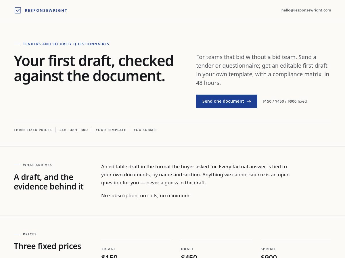 Landing-page snapshot of responsewright.com