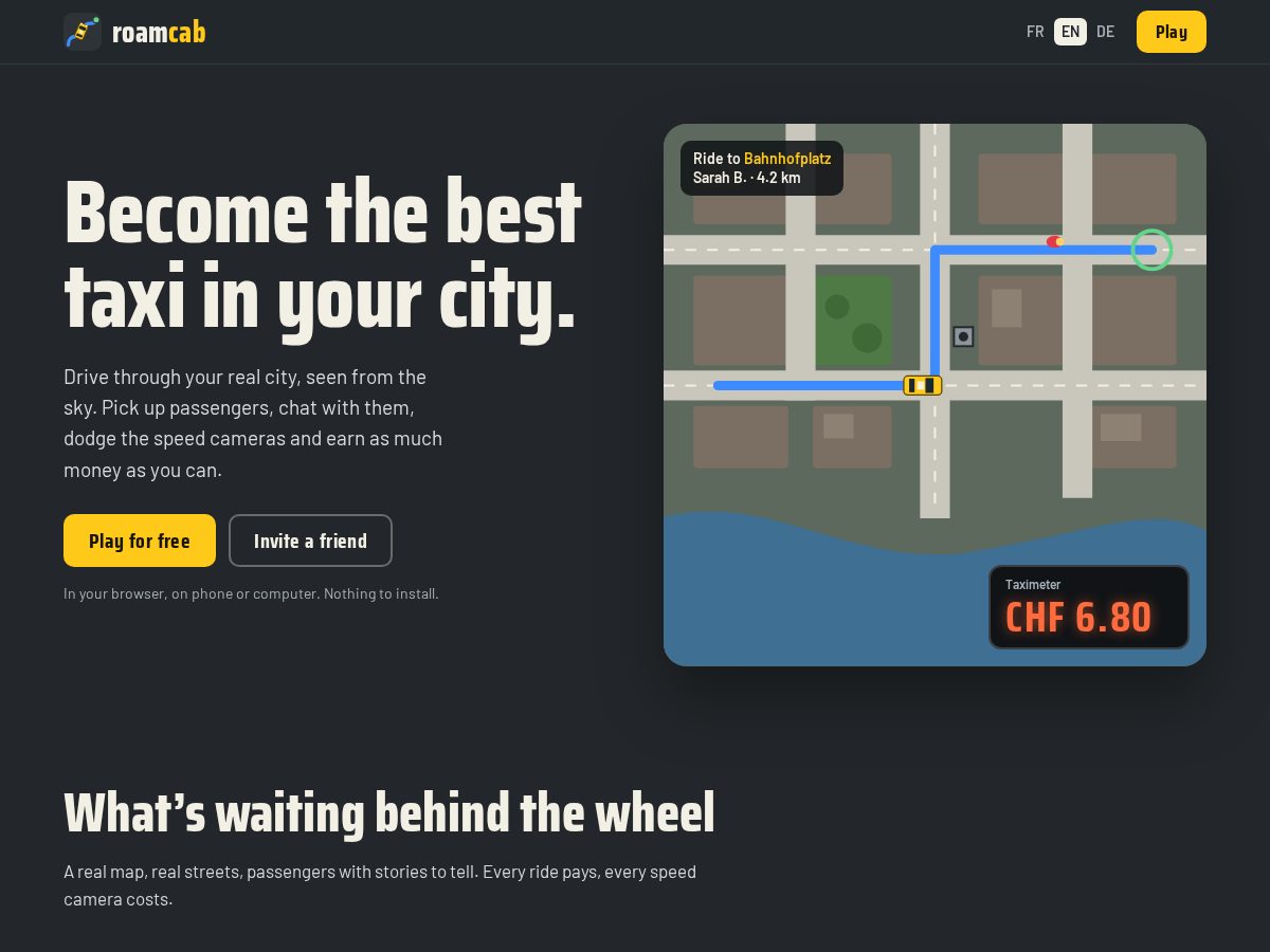Landing-page snapshot of roamcab.com