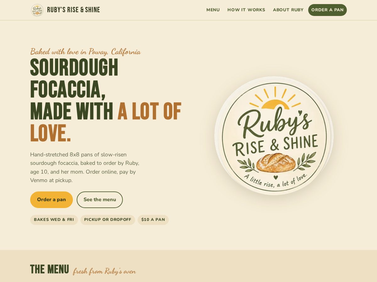 Landing-page snapshot of rubysriseandshine.com