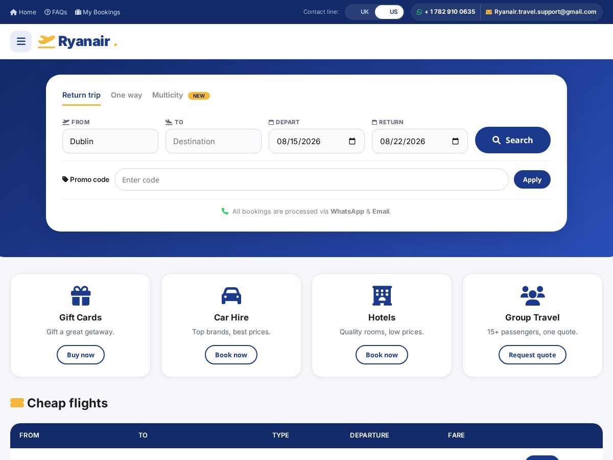 Landing-page snapshot of ryanairbooking.com