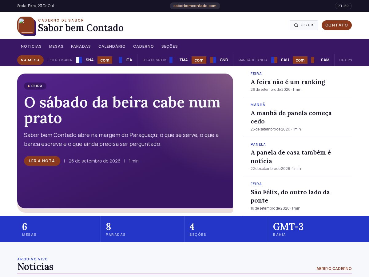 Landing-page snapshot of saborbemcontado.com