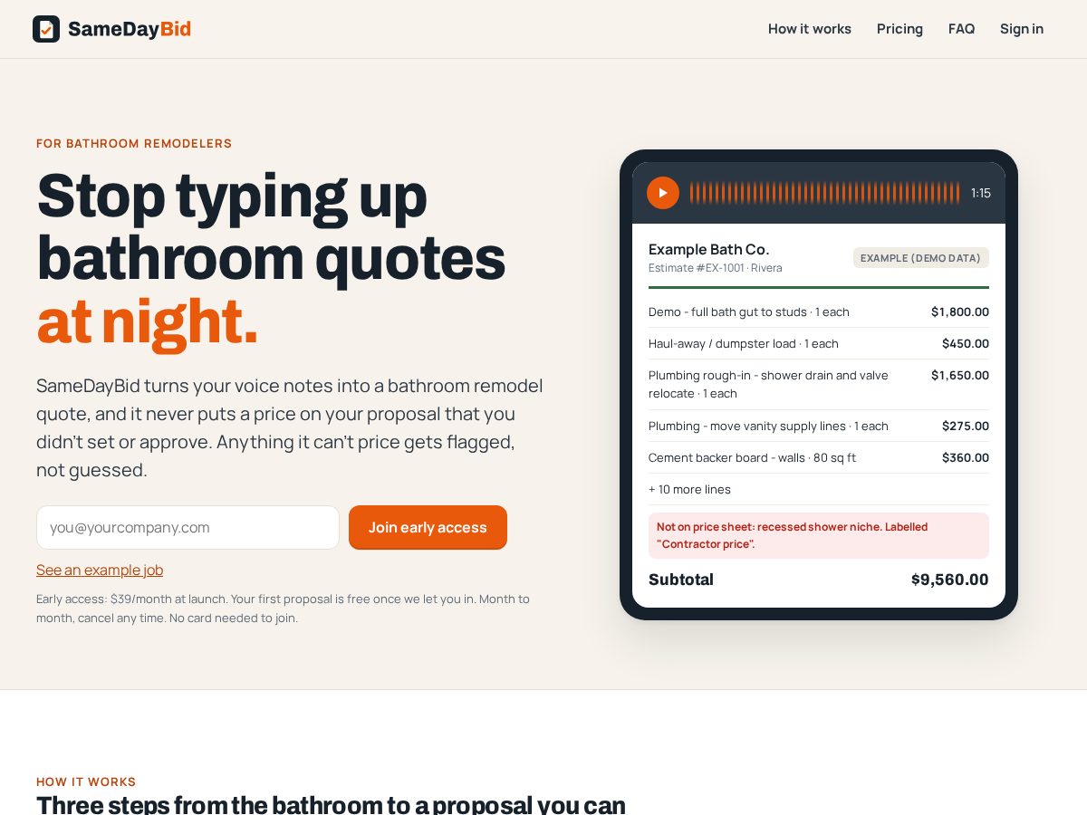 Landing-page snapshot of samedaybid.com