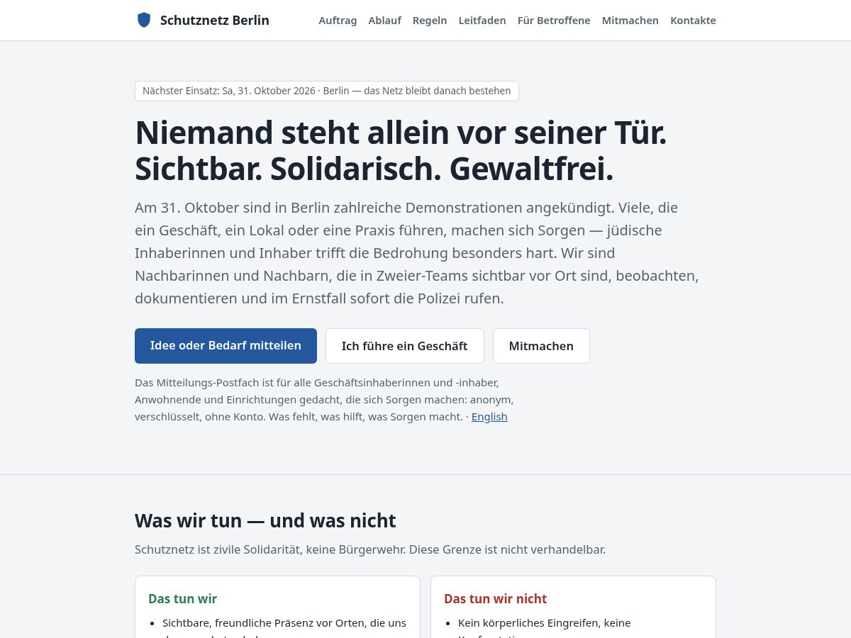 Landing-page snapshot of schutznetz.berlin