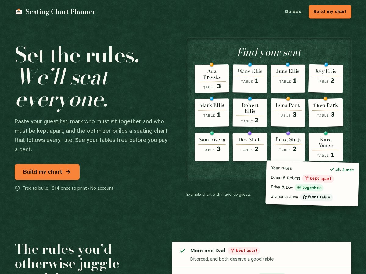 Landing-page snapshot of seatingchartplanner.com