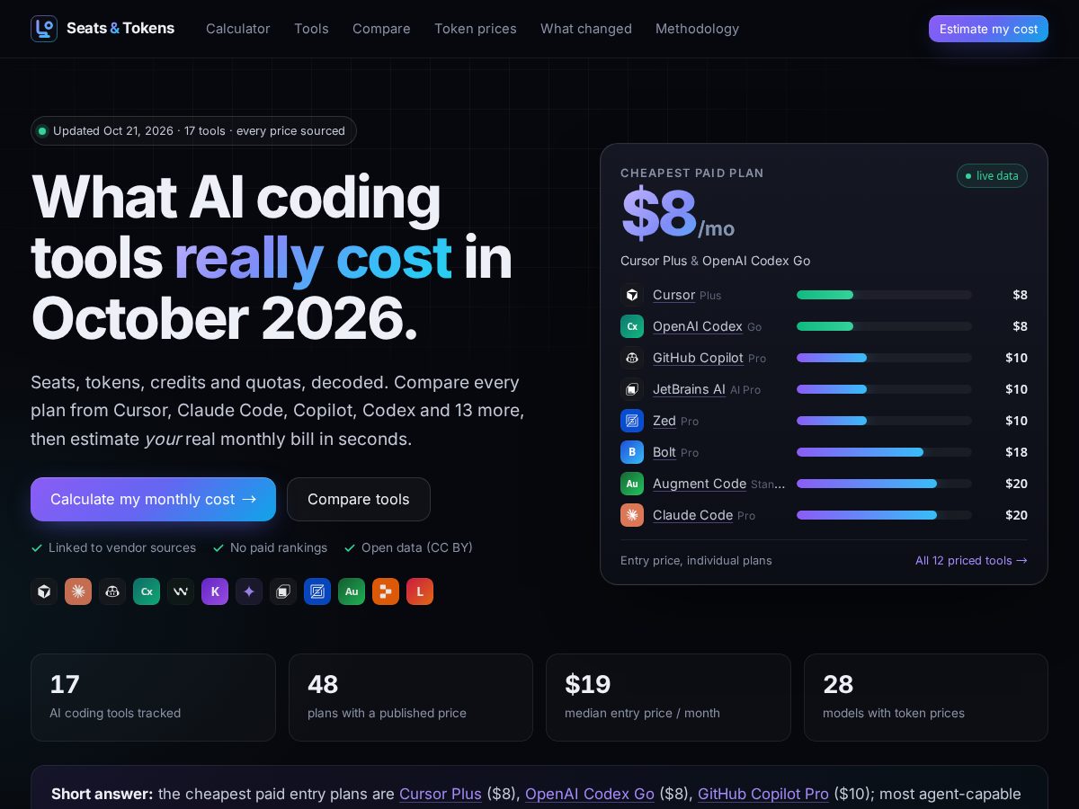 Landing-page snapshot of seatsandtokens.com