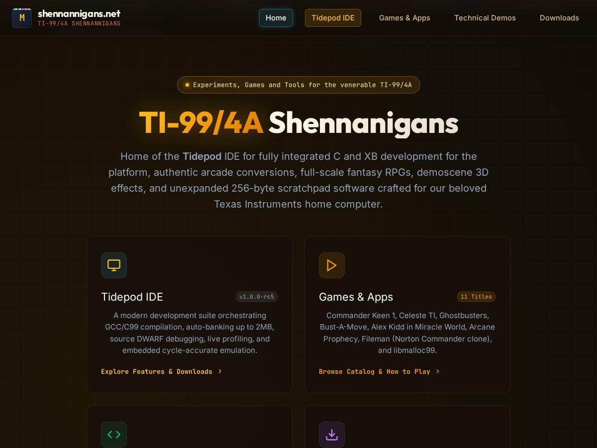 Landing-page snapshot of shennannigans.net