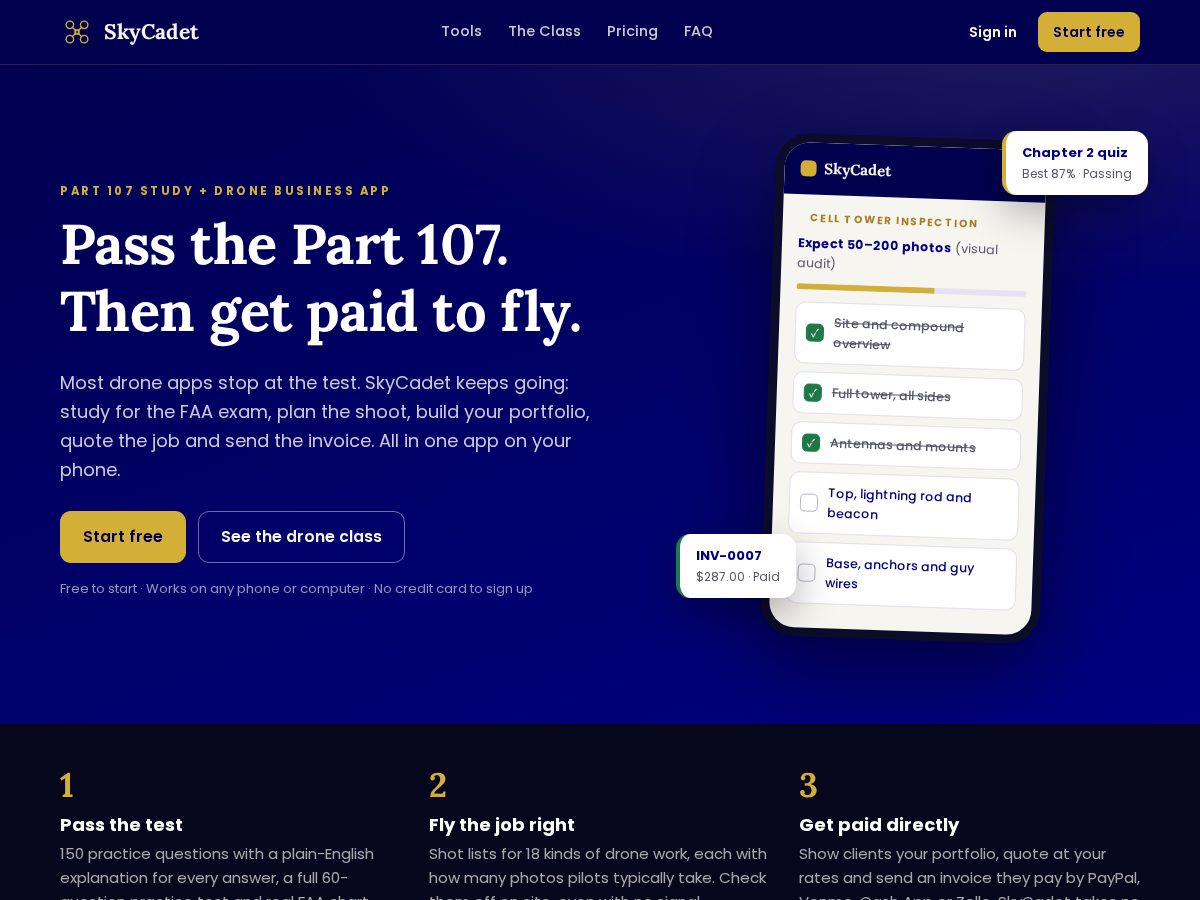 Landing-page snapshot of skycadet.app