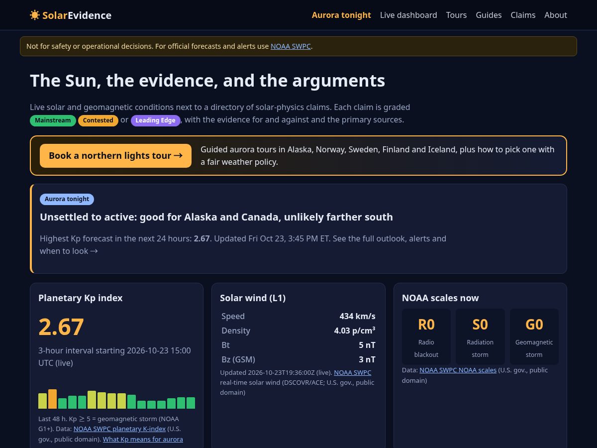 Landing-page snapshot of solarevidence.com