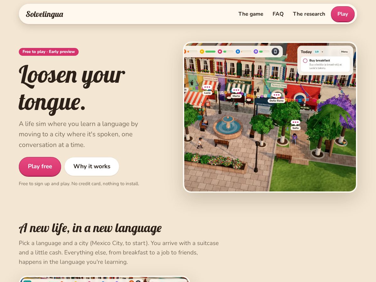 Landing-page snapshot of solvelingua.com