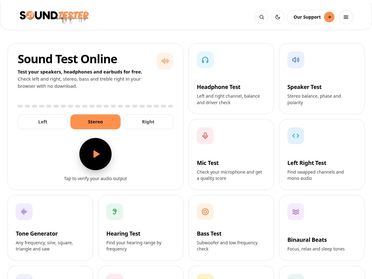 Landing-page snapshot of soundtester.net