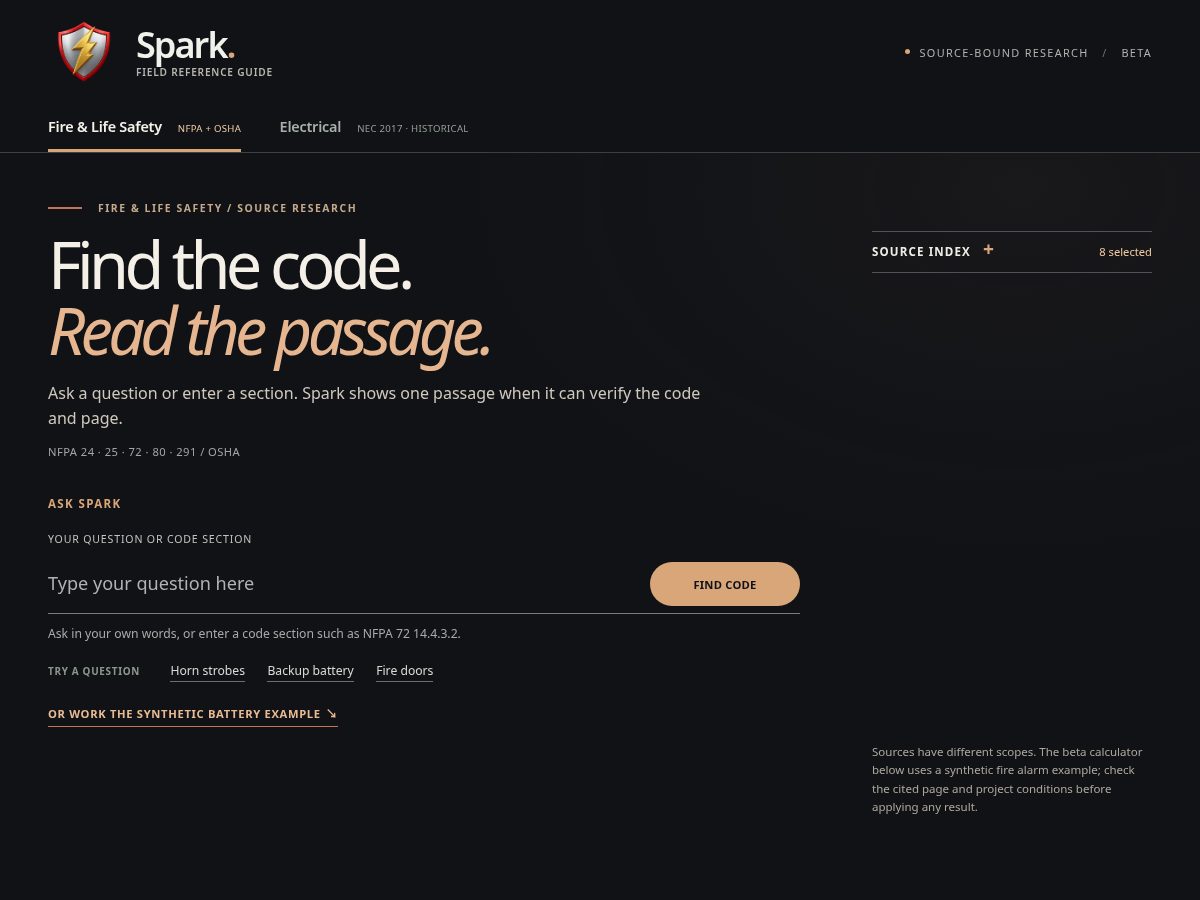 Landing-page snapshot of sparkfieldreference.com