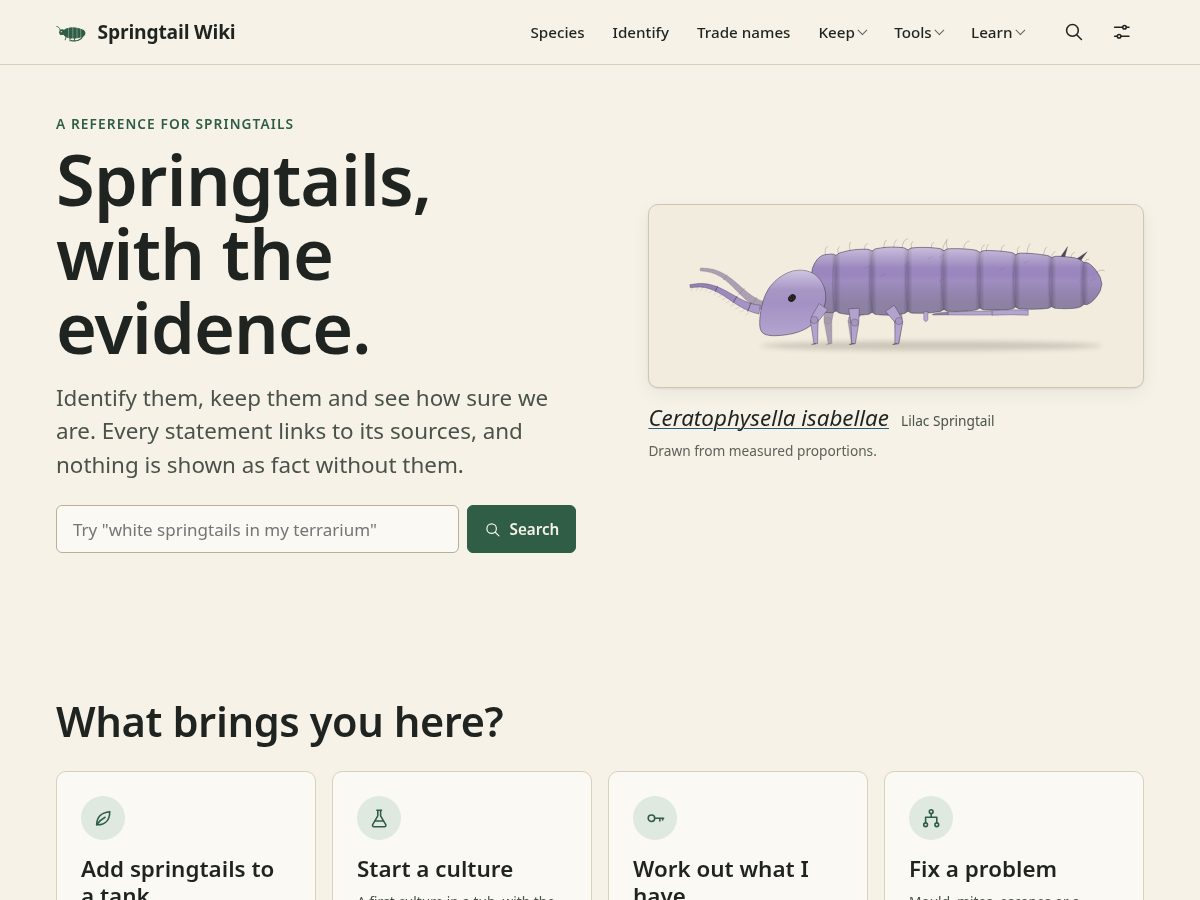 Landing-page snapshot of springtails.wiki