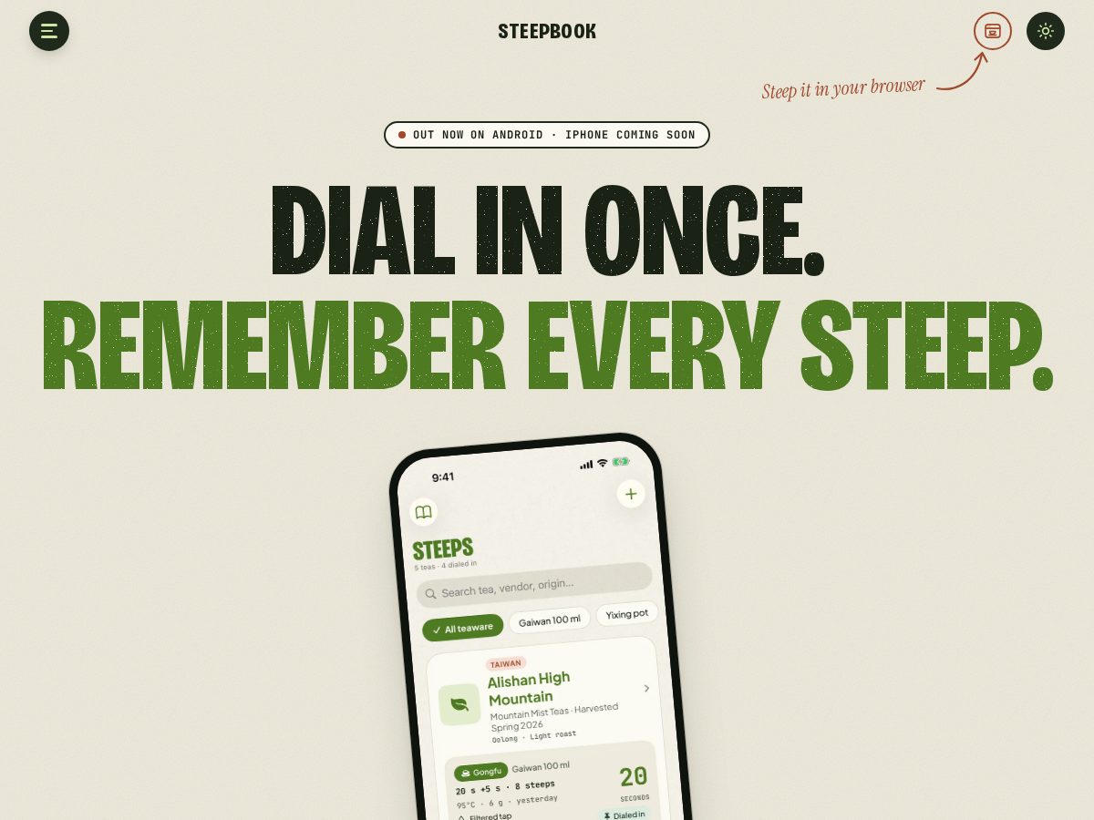 Landing-page snapshot of steepbook.app