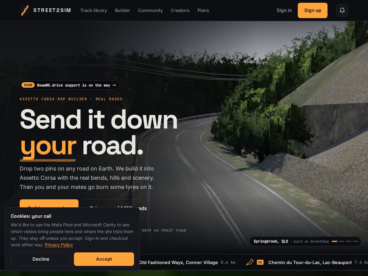 Landing-page snapshot of street2sim.com