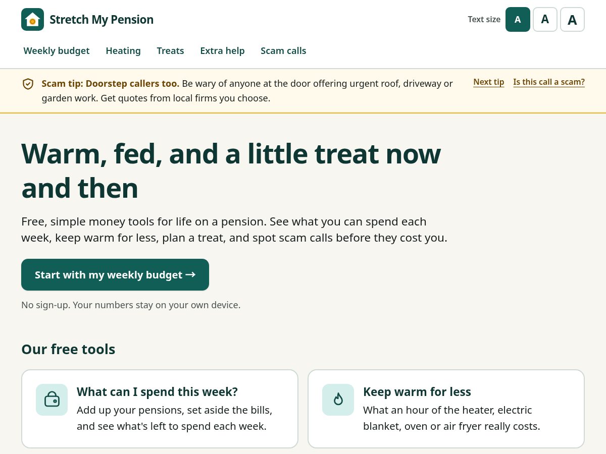 Landing-page snapshot of stretchmypension.com