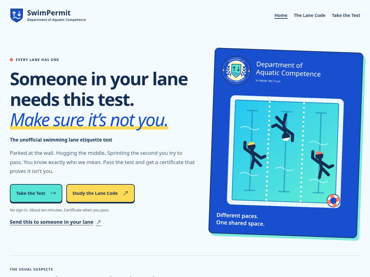 Landing-page snapshot of swimpermit.org