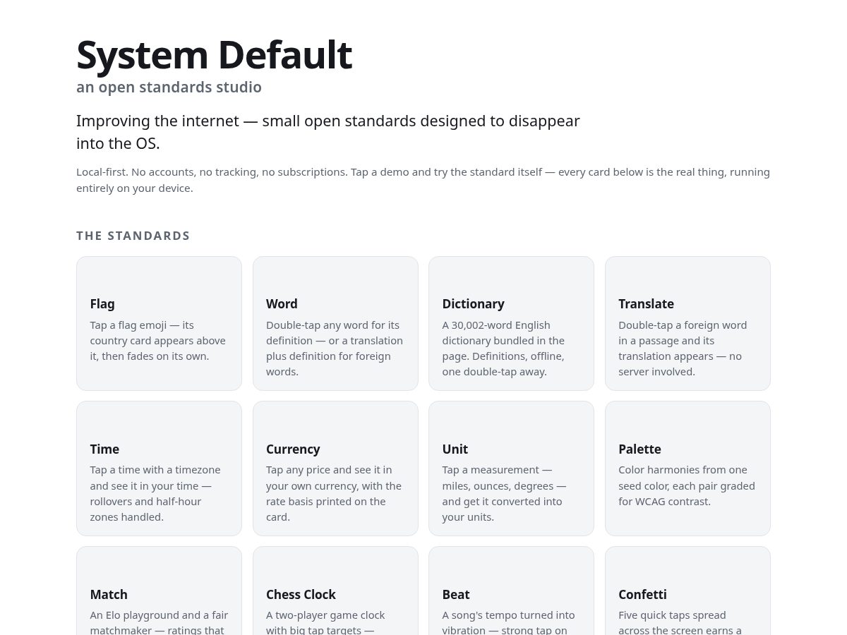 Landing-page snapshot of systemdefaults.com