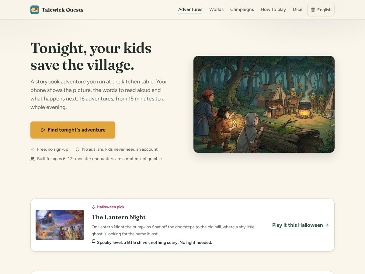 Landing-page snapshot of talewickquests.com