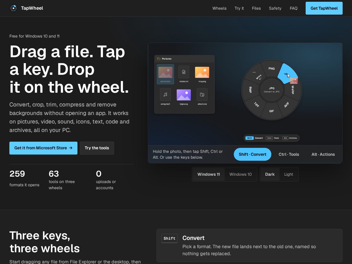 Landing-page snapshot of tapwheel.app