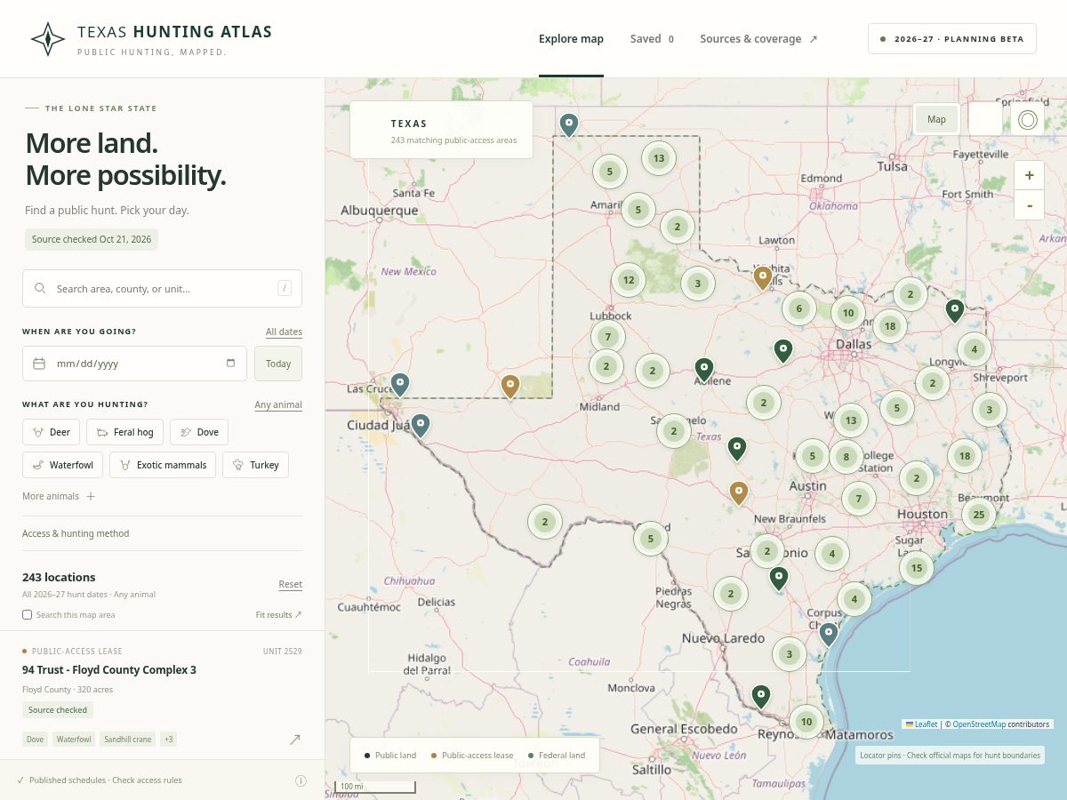 Landing-page snapshot of texashuntingatlas.com