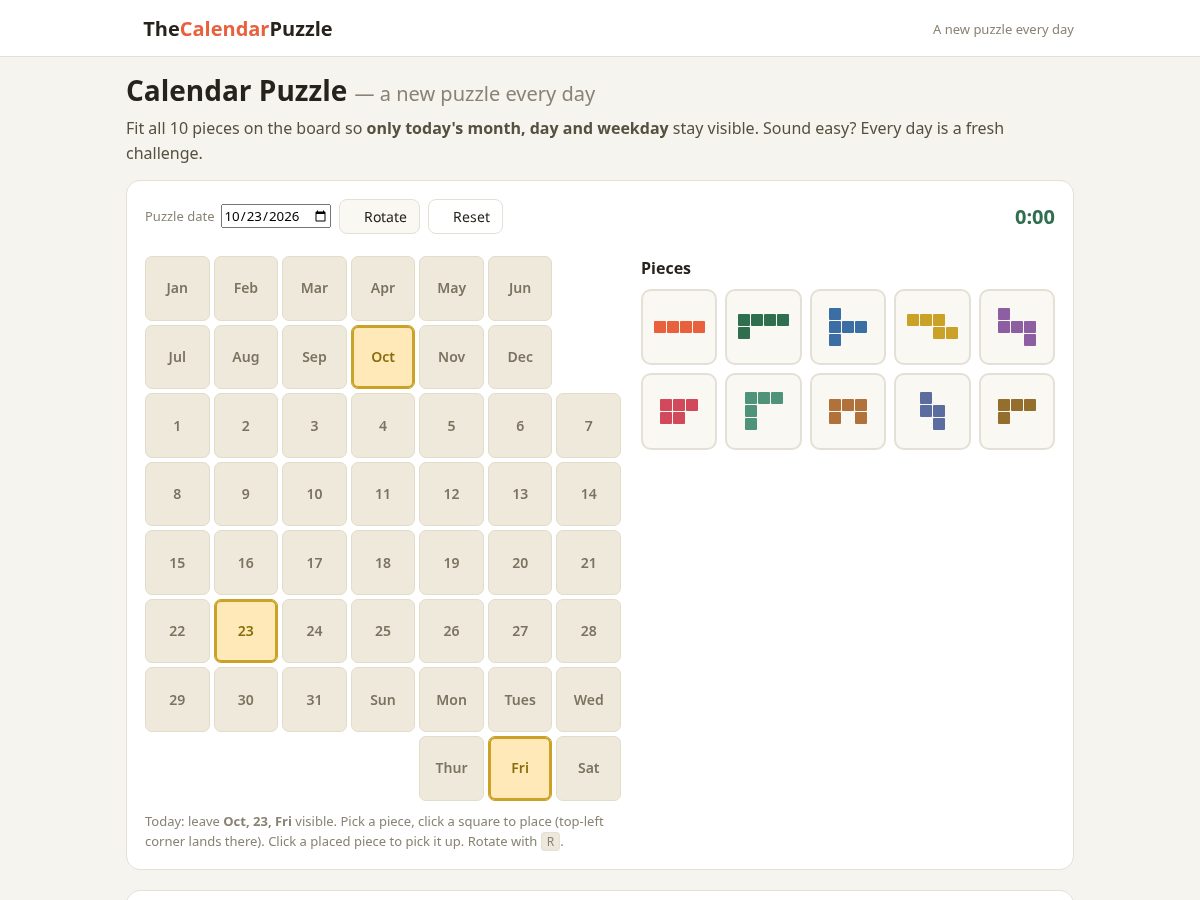 Landing-page snapshot of thecalendarpuzzle.com
