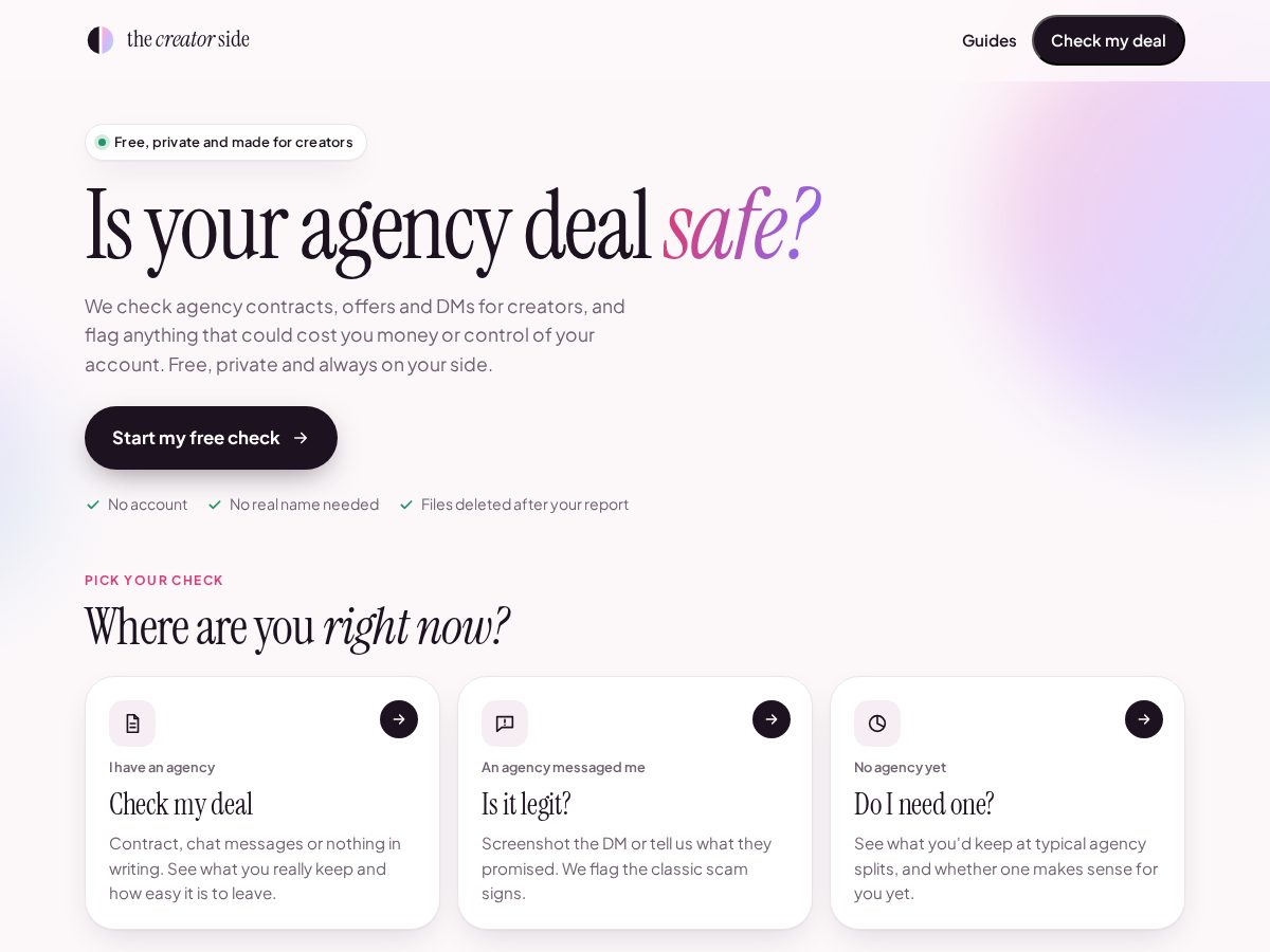 Landing-page snapshot of thecreatorside.com