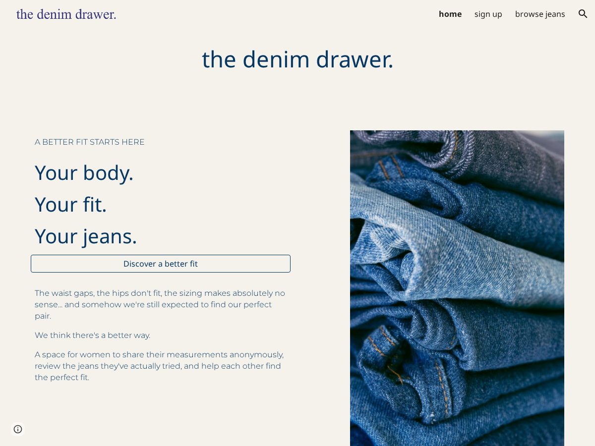 Landing-page snapshot of thedenimdrawer.com