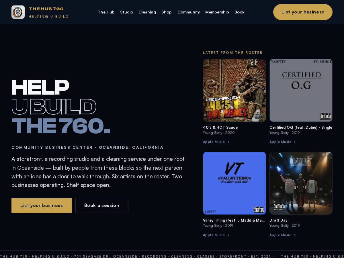 Landing-page snapshot of thehub760.com