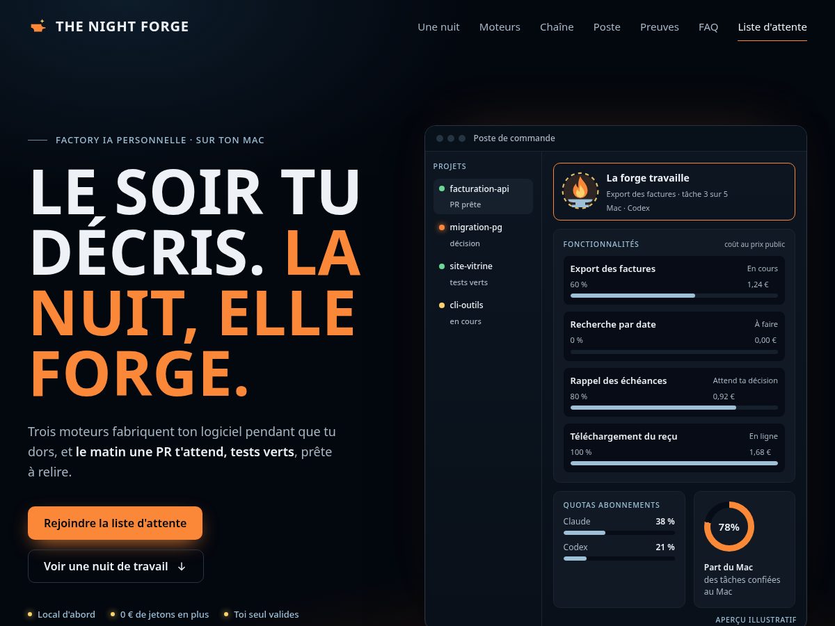 Landing-page snapshot of thenightforge.dev